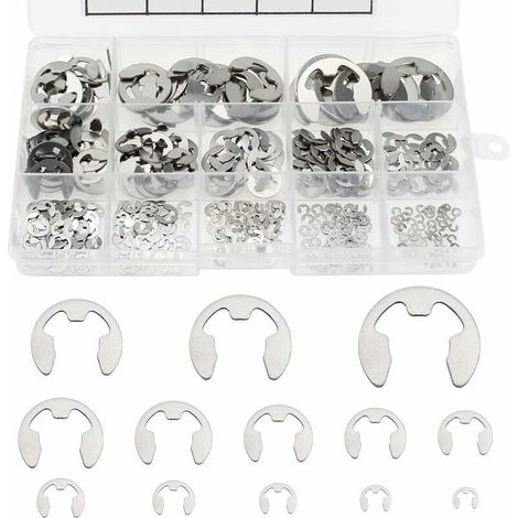 VURAHOME - 400 Pièces E-Clip Anneau De Retenue Externe Snap Kit Anneau De Circlips Interne En Acier Inoxydable 13 Size M1.5 - M15 Kit Anneau E-Circlip De Assortiment Avec Boîte De Rangement (1/5)