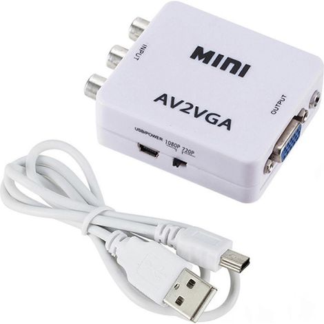 Convertisseur audio/vidéo AV (RCA) vers VGA, prend en charge la résolution 1080p/720p, avec une prise d'entrée audio de 3,5 mm. (1/5)