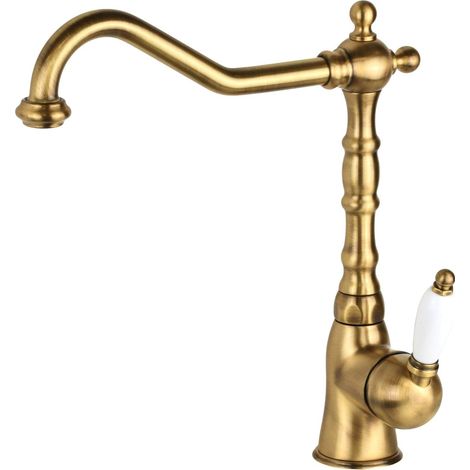 Miscelatore per lavello cucina colore bronzo maniglia bianca stile retrò Gattoni Orta RE135V0 Bronzo (1/4)