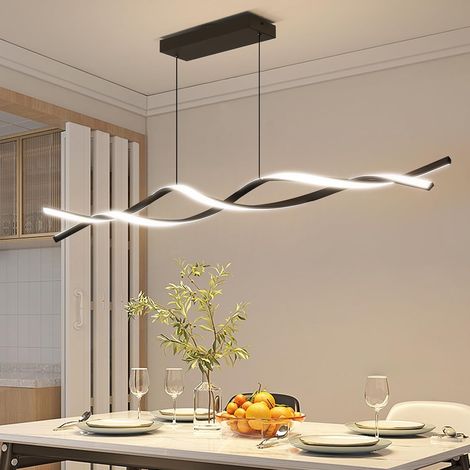 1 Suspension Vague, Aluminium Noir Réglable, LED Dimmable 3000k-6500k, Pour Salon Cuisine (1/5)