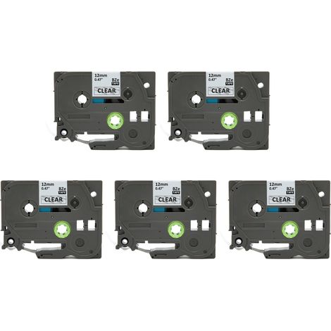 5 rouleaux de ruban pour étiqueteuse Ptouch PT D210 PTH110 PTD220 PTD400, noir sur transparent, 12mm x 8m (1/5)