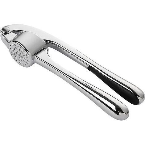 Hochwertige Knoblauchpresse, Knoblauchschneider, 3-teiliges Set mit Silikon-Rollenschäler und Reinigungsbürste, glänzend silber (1/4)