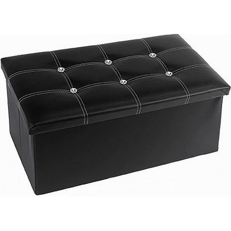 TRADE SHOP - Pouff Puff Pouf Contenitore Imbottito Portaoggetti Nero Strass 76x38x35 Cm 79437 -