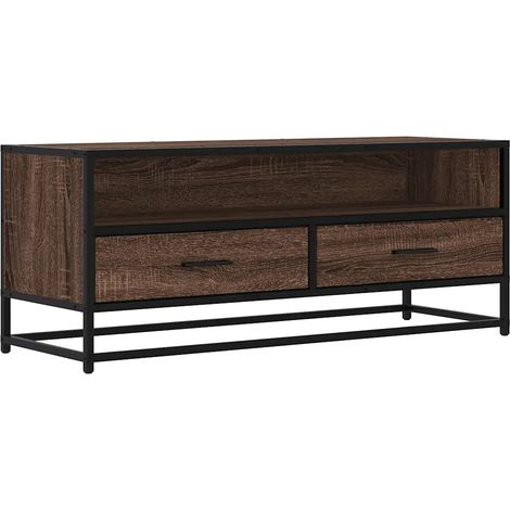 Meuble TV industriel avec grand espace de rangement 100 x 34,5 x 40 cm en bois d'ingénierie marron