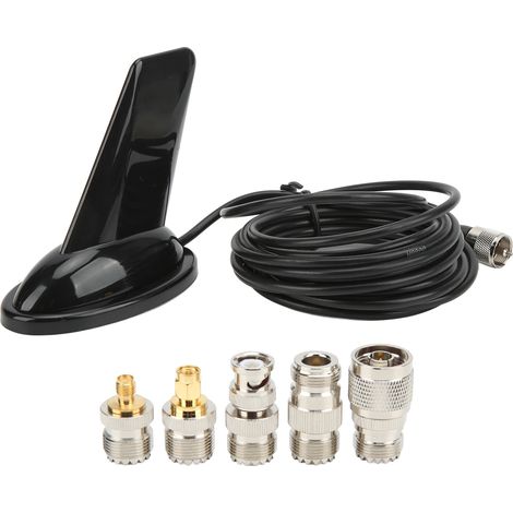 Antenne requin radio mobile double bande 136-174MHz 400-470MHz avec 5 adaptateurs et câble 5m pour talkie-walkie (1/5)