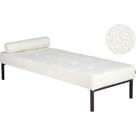 Chaise longue elegante sala de estar dormitorio patas de metal bouclé blanco Chinon (1/5)