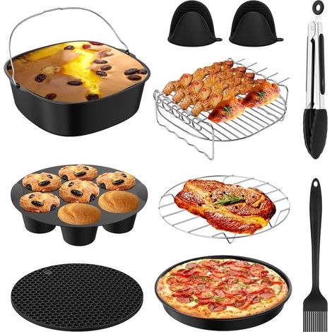 Accessories for Hot Air Fryer 5.5L-6.4L, Compatible with Turboblaze 6L, AF180EU (6.2L), Airfryer Series 2000 NA230 (6.2L), Complete Air Fryer Kit with Grill and Skewers (1/5)