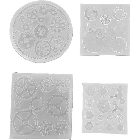 Lot de 4 moules en silicone 3D forme d'engrenage pour chocolat, gâteau, fondant, DIY résin, pendentif bijou et décoration. (1/5)