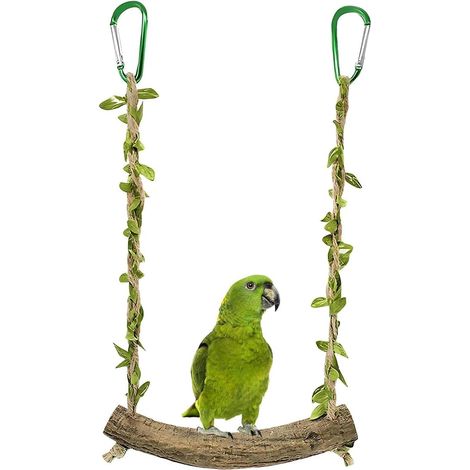 1 Balançoire en Bois, Perchoir à Suspendre en Rotin, Jouet pour Oiseaux, Cage Perruches Calopsittes