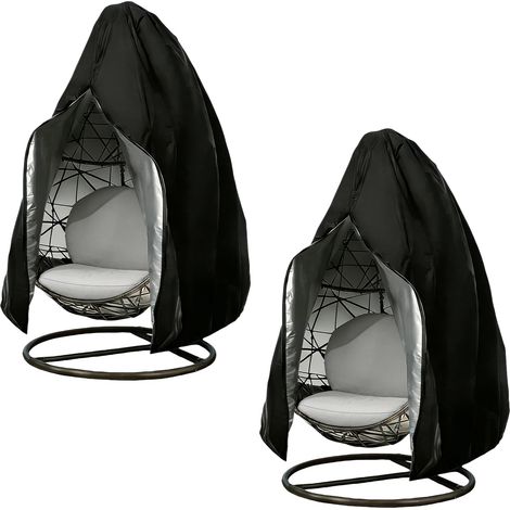 Lot de 2 housses pour fauteuil suspendu : noir/argent housse de protection imperméable, fermeture éclair tissu Oxford 210D, 115 x 190 cm, housse pour fauteuil suspendu extérieur pour jardin et (1/5)