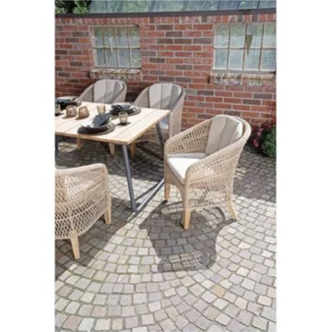 Sonnenpartner Lounge-Sessel Long Beach Alu/PE Kunstoffgeflecht harvest/ Teakholz inkl. Sitz- und Rückenkissen
