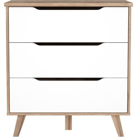 Les Tendances – Commode enfant 3 tiroirs décor chêne et blanc – Design scandinave – Dimensions L 80 x P 42 x H 86,3 cm – Fabrication européenne (1/5)