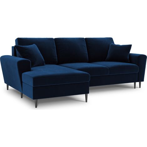 Canapé d'angle gauche convertible + box 4 places velours bleu roi (1/5)