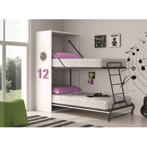 Lit superposé escamotable 2 couchages 90x190 Verkali-Façade Chêne 3D (1/5)
