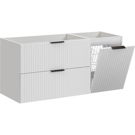 Furnidea - Meuble suspendu sous vasque avec panier à linge ADEL BLANC 120 cm - 2 tiroirs - Façades rainurées (1/5)