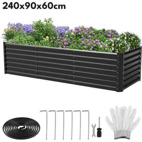 Jiubiaz XXL Hochbeet aus Metall 240x90x60cm Garten Verzinkt, Stabiles Gemüsebeet Wetterfest & Rostfrei, Hochpflanzbeet mit Kantenschutz für Kräuter, Bodenlos, Grün