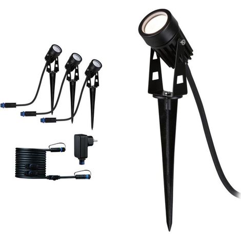 SPOT LED EXTÉRIEUR SUR PIQUET ORIENTABLE PLUG & SHINE KIT DE BASE 24V 3X2W 3X50LM 3000K IP67 NOIR - 94373 (1/5)