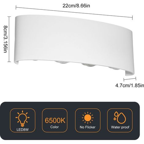 Neoglint moderne mur LED appliques 8W haut vers le bas lampe luminaire blanc froid pour couloir couloir salon chambre (1/5)