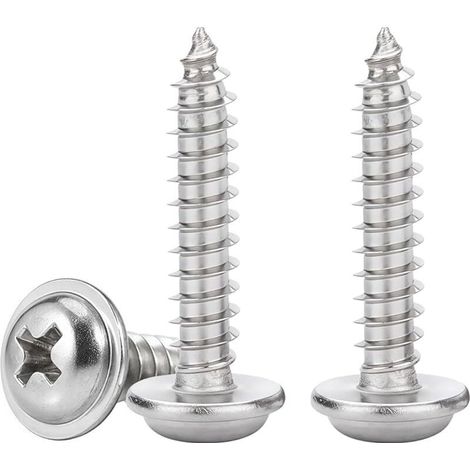 Vis a Bois en Inox M5x20mm Vis Autotaraudeuses à TêTe Ronde Avec Rondelles Cruciformes à Bois, EntièRement Fileté, 50 Pièces