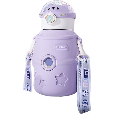 Gourde isotherme 500ml en acier inoxydable avec couvercle et paille, bouteille pour enfants violette (1/5)