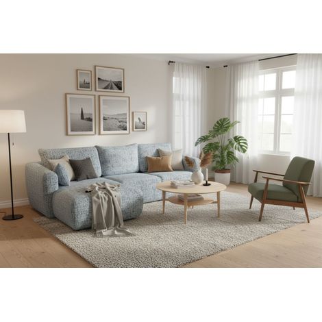 Ecksofa mit Schlaffunktion RUDEN Sofa in Stoff Bello Hellblau Ottomane Links (1/5)