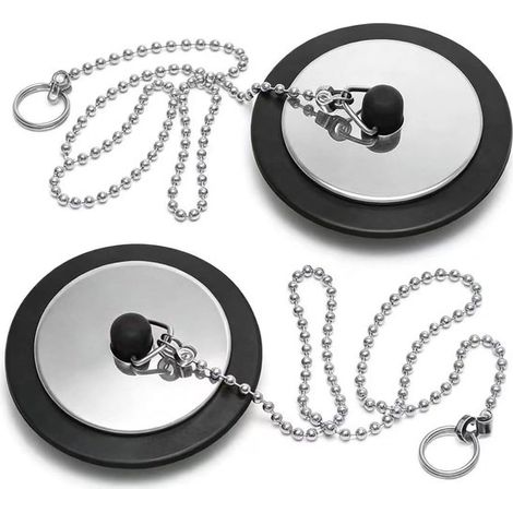 Lot de 42 bouchons universels pour baignoire et lavabo avec chaînette - Caoutchouc et acier inoxydable (1/5)