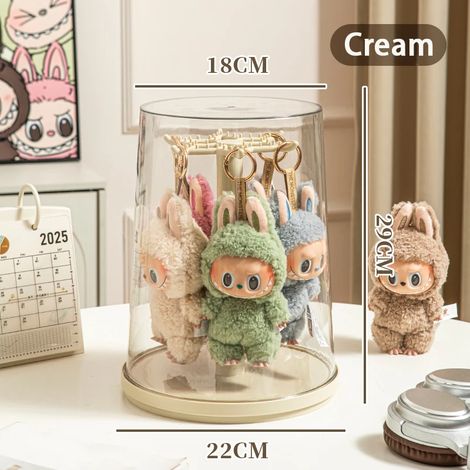 (Crème) Boîte de présentation rotative transparente, vitrine de rangement avec crochets (1/5)