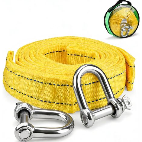 Sangle Remorquage 4m, 5 Tonnes Corde de Remorquage Voiture, Tow Rope, avec 2 Crochets en U et Un Sac, Conception Réfléchissante, pour Le Remorquage de Voitures et de Camions (1/5)