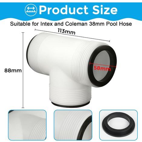 LALAGO 1 kit de raccordement de piscine 38 mm à 3 voies avec 3 joints noirs, raccord de tuyau en PVC, rallonge de tuyau d'arrosage, accessoires de piscine (1/4)