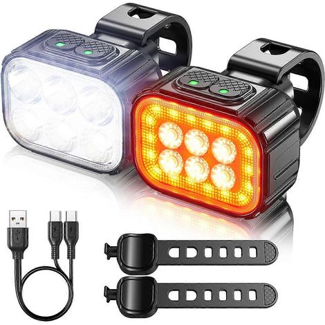 Éclairage vélo rechargeable USB, étanche, plusieurs modes d'éclairage, puissant éclairage LED avant et arrière. (1/4)
