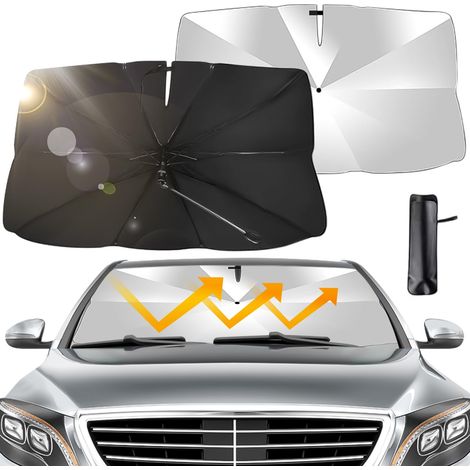 Pare Soleil Voiture Pare Brise Avant,Pare Soleil Parapluie pour Voiture 136.5 x 76cm,Universel Pliable avec 360° Tourner Poignée,Compatible avec Plupart SUV Camion Voitures,Protection UV 99,9% (1/5)