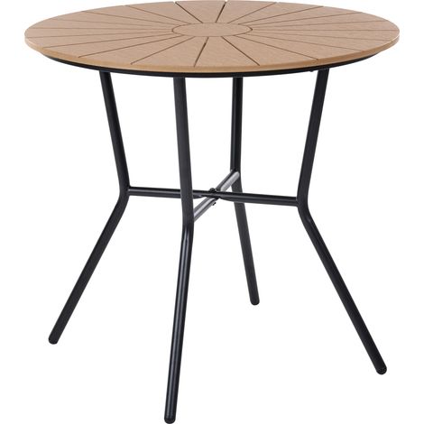 Mesa de jardín moderna forma redonda tablero marrón estructura de hierro negro Linosa (1/5)