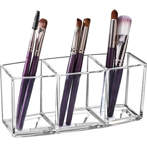 Boîte de rangement transparente en acrylique pour pinceaux de maquillage, crayon à sourcils, eye-liner et rouge à lèvres, à 3 compartiments (1/5)