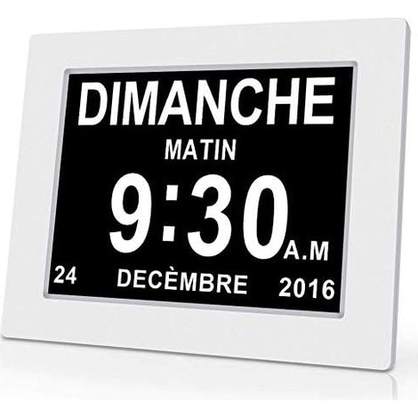 8" LCD Digital Calendar Clock with Date, Day and Time  Alzheimer's Clock  It's for Parents, Grandparents and Kids-White (1/5)