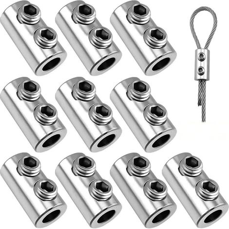10 Stück Drahtseilklemmen, Kabelklemmen für 1,5 bis 2 mm Kabel, Duplex-Metallkabelklemmen, Kabelschellen (1/5)