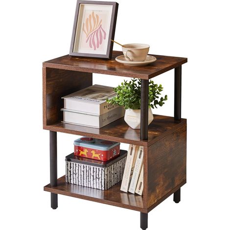 Sofa Side Table, Small Bedside Table, Narrow End Table with Storage Shelf for Living Room, Bedroom/Narrow Space, Retro Colour + Black Legs, YD-TM152H (1/5)