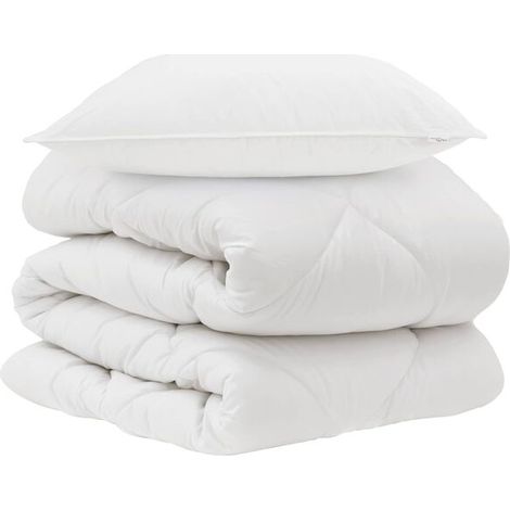 Couette en microfibre blanche garnie de duvet, avec 2 oreillers. (1/5)