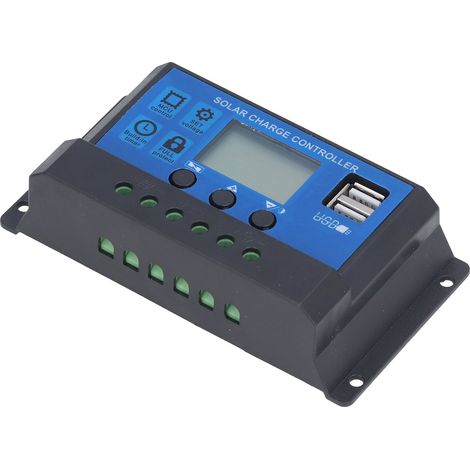 Régulateur solaire PWM 20A 12V 24V écran LCD auto avec 2 ports USB 5V intelligents (1/5)
