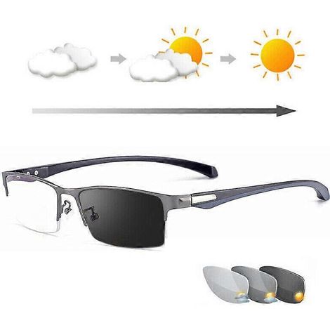 Lunettes de lecture photochromiques progressives multifocales en métal avec loupe anti-lumière bleue compatible