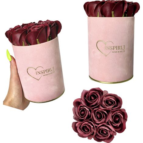 Flowerbox Inspiruj - Scatola rosa con rose di sapone - n. 20 Borgogna (1/5)