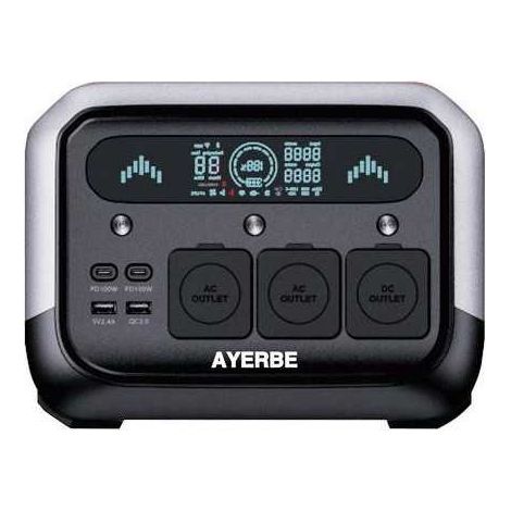 Estación de Energía Ayerbe AY-512 Wh / 700 W con Batería LiFePO4, Salida AC 700 W, USB-C 100 W, Recarga Solar y Red Eléctrica, Portátil y Compacta