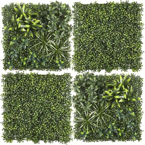 Lot de 4 Plaques Végétales Artificielles Panachées 50 x 50 cm - Mur végétal 1m² - Livraison gratuite (1/5)