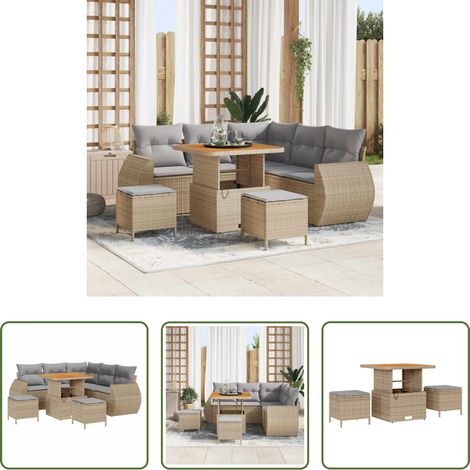Gartenmöbel -  Gartensofa-set mit Kissen 8 pcs Beige und Hellgrau Poly-Rattan (1/5)
