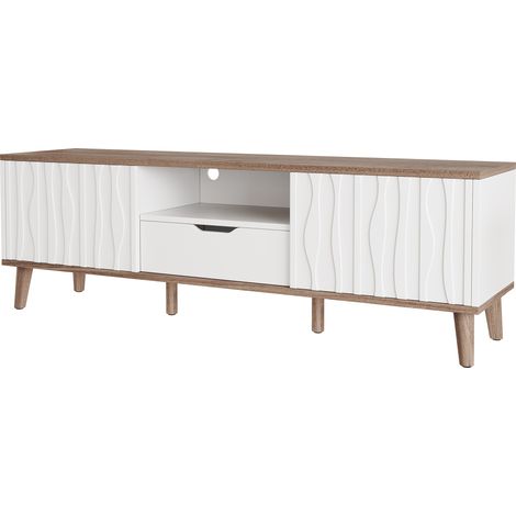 Meuble TV LED, console multimédia avec rangement, meuble TV moderne à porte coulissante pour téléviseur jusqu’à 70 pouces, adapté au salon, à la chambre et à l’espace de divertissement, blanc, 160 x 4 (1/5)