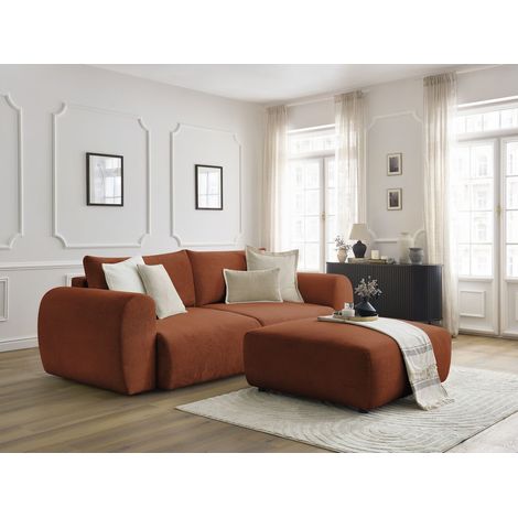 BOBOCHIC - Canapé droit convertible coffre LUCIEN tissu lisse avec pouf   Orange (1/5)