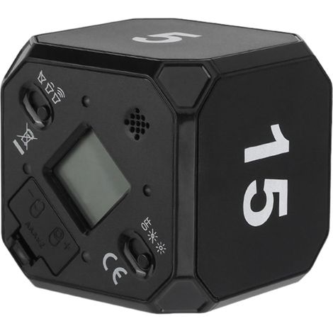 Timer Pomodoro a cubo rotante, impostazioni da 5/15/25/45 minuti con display a LED e allarme acustico silenzioso (nero) (1/5)