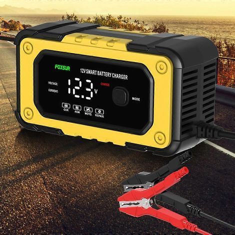 Chargeur de batterie automatique FOXSUR 12V/6A avec fonction de réparation par impulsions et écran LED pour batteries au plomb-acide (voiture, camion, SUV, moto, bateau). (1/5)