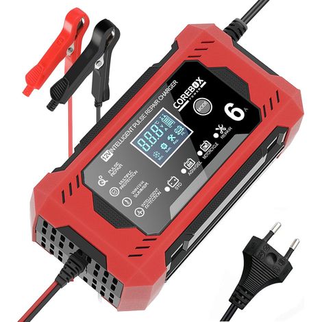 6A Chargeur Batterie Voitures, 12V Chargeur de Batterie avec Écran Tactile LCD, Reconditionnement Multiple et Protection Chargeur de Batterie Portable pour Batteries De Voiture, Camion Marine (1/5)