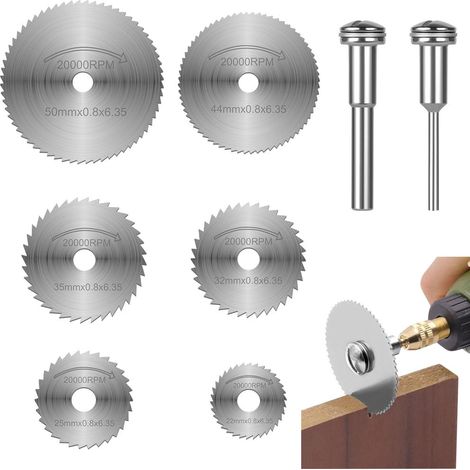 6pcs Disques de Coupe pour Outil Rotatif, Lames de Perceuse à Disque, HSS, Mini Disque Diamant à Tronçonner, Mini Outils de Coupe avec 2 Bielle pour Couper Métal, Bois, Plastique