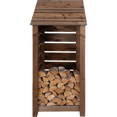 Wooden log store, Slatted timber storage (W-79cm, H-180cm, D-88cm) brown finish